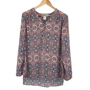 Rachel Zoe pink and blue boho print tunic top size medium